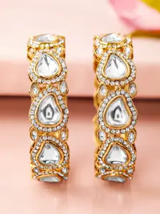 Rubans Set of 2 18K Mehandi Gold-Plated Crystal White CubicZirconia Studded Premium Bangle