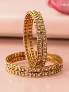 Rubans Set of 4 18 K Mehandi Gold-Plated Crystal White Cubic Zirconia Studded Bangles