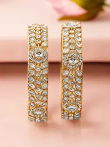 Rubans Set of 2 18K Mehandi Gold-Plated Kundan & Cubic Zirconia Studded Statement Bangles