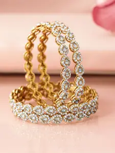Rubans Set of 4 18K Mehandi Gold-Plated Kundan & Cubic Zirconia Studded Handcrafted Bangle