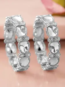 Rubans Set of 2 Rhodium-Plated Crystal White Cubic Zirconia Studded Premium Bangles