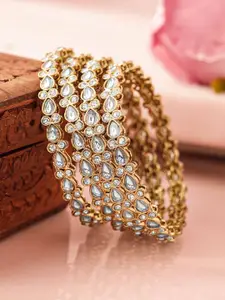 Rubans Set of 4 18K Mehandi Gold-Plated Kundan & Cubic Zirconia Studded Designer Bangles