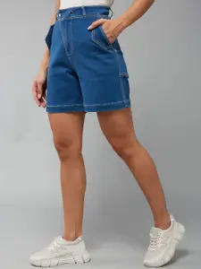 DOLCE CRUDO Women Relaxed-Fit Mid-Rise Clean-Look Stretchable Denim Bermuda Shorts