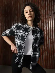 High Star Women Relaxed Opaque Checked cotton boxy fit Casual Shirt