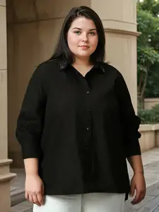 Freeform by High Star Women Plus Size Embelished Solid Cotton Oversized Casual Shirt