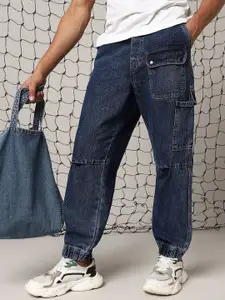 Hubberholme Men Loose Fit Heavy Faded Utility Pockets Cargo Jogger Jeans