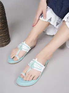 Anouk Women Textured Open Toe Flats with Laser Cuts