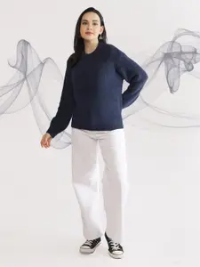 The Roadster Lifestyle Co.Women Woollen Round Neck Ribbed Pullover Sweater