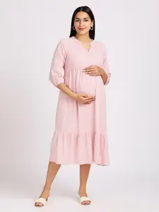 MeeMee Women Ethnic Motifs Print Applique Maternity Fit & Flare Midi Dress