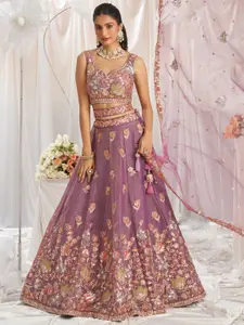 panchhi Embroidered Sequinned Semi-Stitched Lehenga & Unstitched Blouse With Dupatta