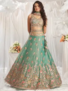 panchhi Embroidered Sequinned Semi-Stitched Lehenga & Unstitched Blouse With Dupatta