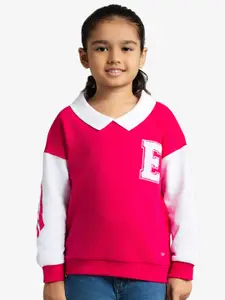 Ed-a-Mamma Girls Typography Printed Shirt Collar Cotton Sweatshirt