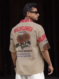 Powerlook Cuban Collar Geometric Printed Pure Cotton Oversized Casual Shirt