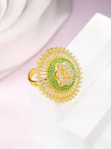 Peora Gold-Plated Cubic Zirconia Studded Adjustable Finger Ring