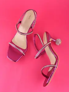 Lavie Women Fushia Colour Open Toe Stone Embellished Heels