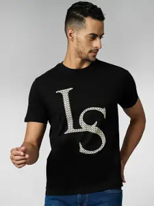 LOUIS STITCH Men Super Combed Cotton Black Regular Fit Round Neck T-Shirt