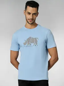 LOUIS STITCH Men Super Combed Cotton Light Blue Regular Fit Round Neck T-Shirt