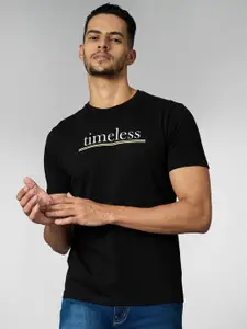 LOUIS STITCH Men Super Combed Cotton Black Regular Fit Round Neck T-Shirt