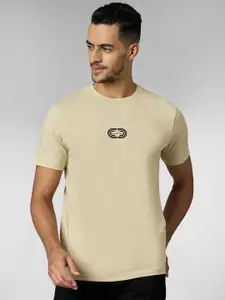 LOUIS STITCH Men Super Combed Cotton Cream Regular Fit Round Neck T-Shirt