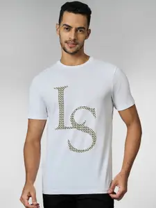 LOUIS STITCH Men Super Combed Cotton White Regular Fit Round Neck T-Shirt