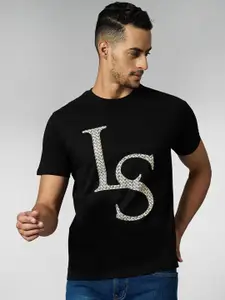 LOUIS STITCH Men Super Combed Cotton Black Regular Fit Round Neck T-Shirt