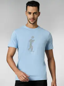 LOUIS STITCH Men Super Combed Cotton Light Blue Regular Fit Round Neck T-Shirt