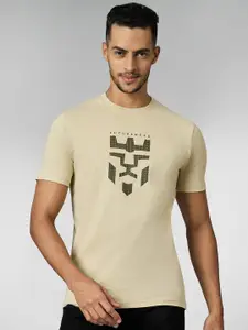 LOUIS STITCH Men Super Combed Cotton Cream Regular Fit Round Neck T-Shirt