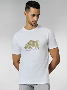 LOUIS STITCH Men Super Combed Cotton White Regular Fit Round Neck T-Shirt