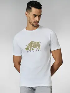 LOUIS STITCH Men Super Combed Cotton White Regular Fit Round Neck T-Shirt