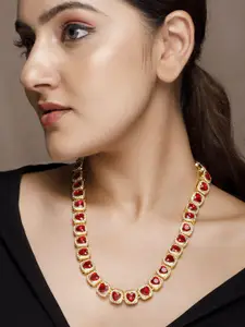 Rubans 18K Gold Plated Red Heart Shaped Crystal Choker Necklace with CubicZirconia Accents