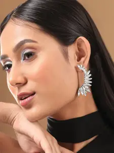 Rubans Rhodium-Plated Marquise-Cut Crystal Zicronia Statement Earrings