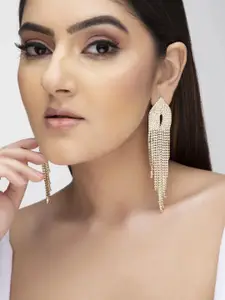 Rubans 18K Gold Plated Cubic Zirconia Studded Multilayer Tassel Drop Earrings