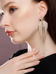 Rubans 18K Gold Plated Multilayer Cubic Zirconia Studded Tassel Drop Earrings
