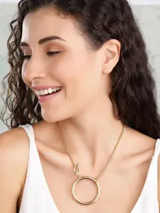 Rubans 18K Gold Plated Statement Round Pendant Necklace with Toggle Clasp