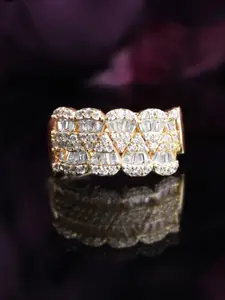 Rubans 18K Gold Plated Adjustable Cubic Zirconia Studded Statement Adjustable Finger Ring