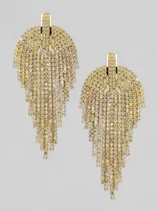 Rubans 18K Gold Plated Multilayered Cubic Zirconia Studded Tassel Drop Earrings