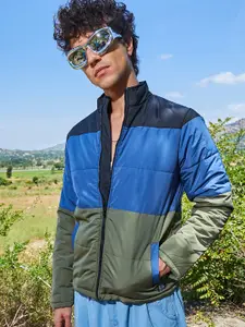 Campus Sutra Men Colourblocked Stand Collar Lightweight Padded Jacket