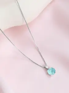 Zavya 925 Sterling Silver Rhodium-Plated Cubic Zirconia Studded Circular Pendant & Chain