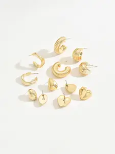 Jewels Galaxy Set Of 6 Gold Plated Contemporary Half Hoop Earrings