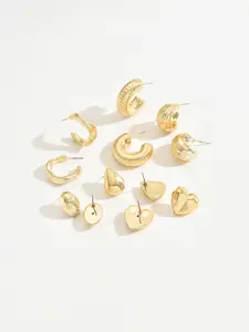 Jewels Galaxy Set of 6 Gold-Plated Studs & Hoop Earrings