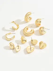 Jewels Galaxy Set Of 6 Gold Plated Contemporary Half Hoop Earrings