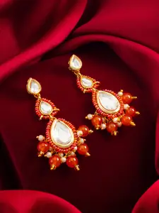aadita Gold-Plated Kundan & AD Studded Classic Drop Earrings