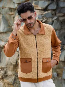 Campus Sutra Men Spread Collar Colourblocked Biker Jacket