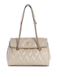 GUESS Women Embellished PU Structured Quilted Satchel Handbags