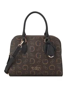 GUESS Women Printed Monogram Delphina Structured Satchel