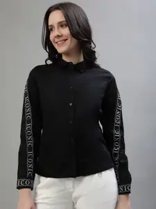 Iconic Women Spread Collar Solid Cotton Casual Shirt