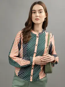 Iconic Women Spread Collar Vertical Striped Slim Fit Casual Shirt