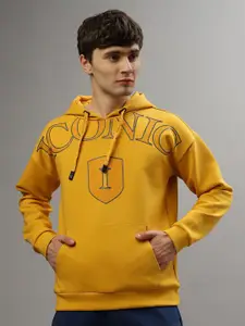 Iconic Men Typography Printed Hood Pullover Sweatshirt