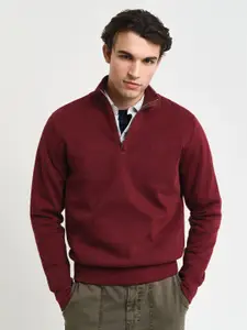 GANT Men Solid Mock Collar Cotton Pullover Ribbed Sweatshirt