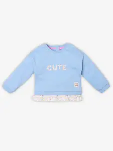 Ed-a-Mamma Baby Girls Typography Printed Round Neck Cotton Pullover Sweatshirt